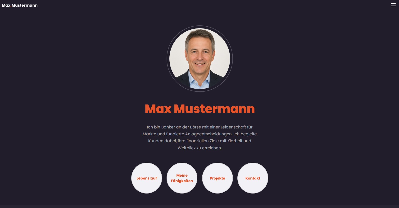 Demo-Seite im Stil eines Banker-Portfolios